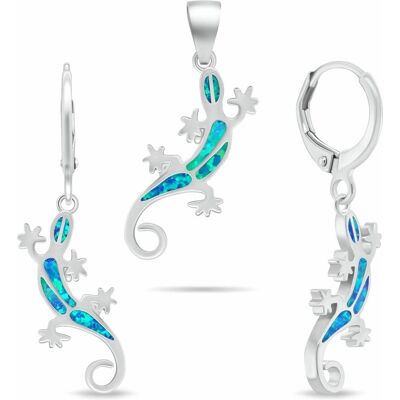 Brilio, Ohrringe, Silver - Silver jewelry set Gekon with synthetic opals SET287WB (earrings. pendant) Brilio, Ohrringe, Silver - Silver jewelry set Gekon with synthetic opals SET287WB (earrings. pendant)