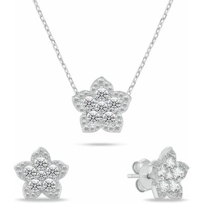 Brilio, Schmuck Set, Silver - Floral silver jewelry set with zircons SET286W (necklace. earrings), Silber, (Silber) Brilio, Schmuck Set, Silver - Floral silver jewelry set with zircons SET286W (necklace. earrings), Silber, (Silber)