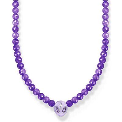 Thomas Sabo, Halsschmuck, Halskette Beads mit Alienkopf und violetter Kaltemaille Silber, (Emaille, Silber, 42 cm) Thomas Sabo, Halsschmuck, Halskette Beads mit Alienkopf und violetter Kaltemaille Silber, (Emaille, Silber, 42 cm)