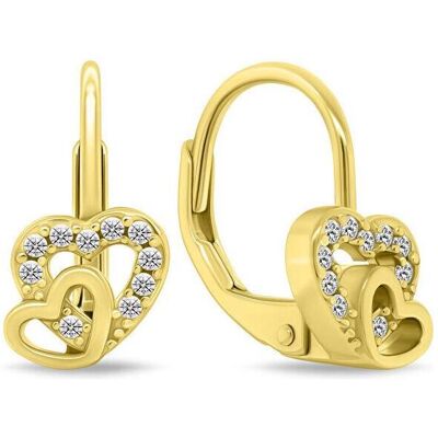 Brilio, Ohrringe, Gold-plated earrings with zircons Double heart EA1275Y, (Messing) Brilio, Ohrringe, Gold-plated earrings with zircons Double heart EA1275Y, (Messing)