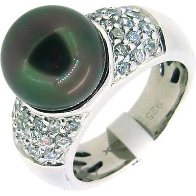 Gooix, Ring, Ring mit Zirkonia und Muschelkernperle dunkel, (56) Gooix, Ring, Ring mit Zirkonia und Muschelkernperle dunkel, (56)