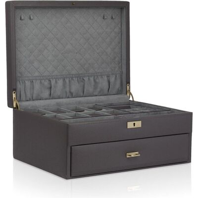 Friedrich 23, Uhrenbox + Schmuckaufbewahrung, Uhrenkoffer Jumbo 20 Uhren Dynasty - Anthrazit, Grau Friedrich 23, Uhrenbox + Schmuckaufbewahrung, Uhrenkoffer Jumbo 20 Uhren Dynasty - Anthrazit, Grau
