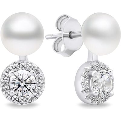 Brilio, Ohrringe, Silver - Elegant pearl earrings with zircons EA611W, (Silber) Brilio, Ohrringe, Silver - Elegant pearl earrings with zircons EA611W, (Silber)