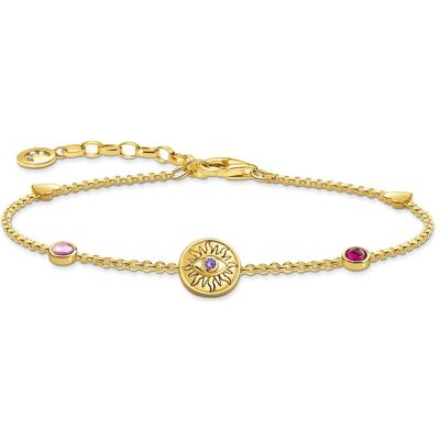 Thomas Sabo, Armschmuck, Armband mit symbolischer Sonne, bunten Steinen und Herzen vergoldet, (19 cm, 925er Silber) Thomas Sabo, Armschmuck, Armband mit symbolischer Sonne, bunten Steinen und Herzen vergoldet, (19 cm, 925er Silber)