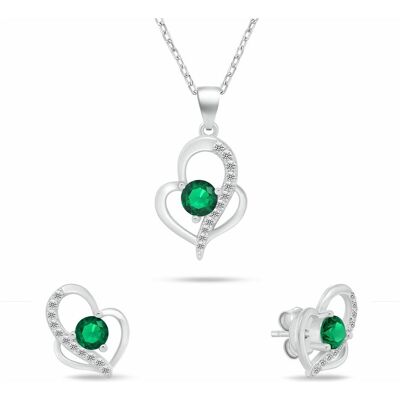 Brilio, Schmuck Set, Silver - Original silver jewelry set Hearts with green zircons SET294WG (necklace. earrings), Grün, Silber, (Silber) Brilio, Schmuck Set, Silver - Original silver jewelry set Hearts with green zircons SET294WG (necklace. earrings), Grün, Silber, (Silber)