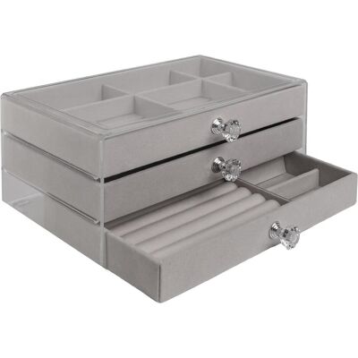 Intirilife, Uhrenbox + Schmuckaufbewahrung, Schmuckkästchen mit 3 Schubladen, Grau Intirilife, Uhrenbox + Schmuckaufbewahrung, Schmuckkästchen mit 3 Schubladen, Grau