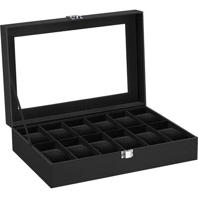 Intirilife, Uhrenbox + Schmuckaufbewahrung, Uhrenschatulle mit 12 Steckplätzen, Schwarz Intirilife, Uhrenbox + Schmuckaufbewahrung, Uhrenschatulle mit 12 Steckplätzen, Schwarz