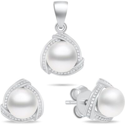Brilio, Ohrringe, Silver - Silver jewelry set with real pearls SET268W (earrings. pendant), (Silber) Brilio, Ohrringe, Silver - Silver jewelry set with real pearls SET268W (earrings. pendant), (Silber)