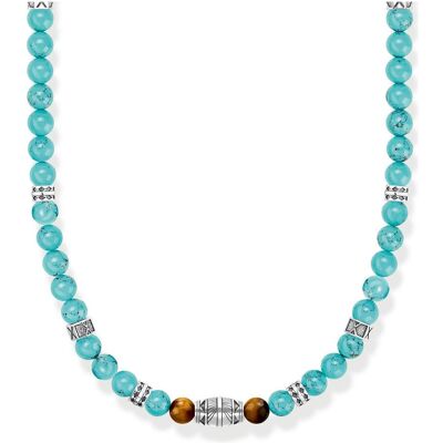 Thomas Sabo, Halsschmuck, Kette Elemente Türkis und Tigerauge, (925 Sterlingsilber, Geschwärzt, 50 cm) Thomas Sabo, Halsschmuck, Kette Elemente Türkis und Tigerauge, (925 Sterlingsilber, Geschwärzt, 50 cm)