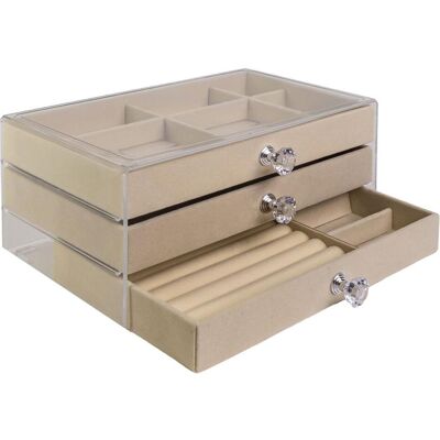 Intirilife, Uhrenbox + Schmuckaufbewahrung, Schmuckkästchen mit 3 Schubladen, Beige Intirilife, Uhrenbox + Schmuckaufbewahrung, Schmuckkästchen mit 3 Schubladen, Beige