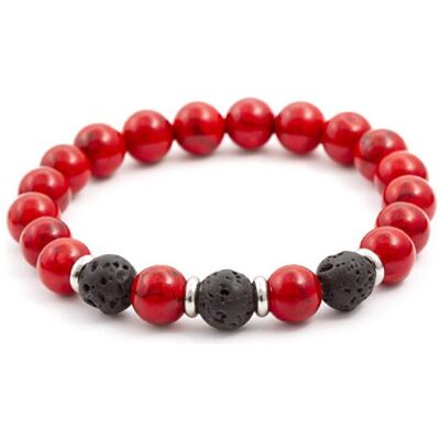 Beneto, Armschmuck, Beaded bracelet made of lava stone and howlite MINK22 / 17, (HOWLIT, Lava) Beneto, Armschmuck, Beaded bracelet made of lava stone and howlite MINK22 / 17, (HOWLIT, Lava)