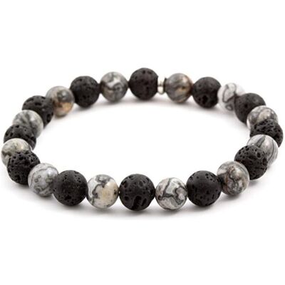 Beneto, Armschmuck, Beaded bracelet made of lava stone and jasper MINK59 - Length: 19 cm (L), (19 cm, Jaspis, Lava) Beneto, Armschmuck, Beaded bracelet made of lava stone and jasper MINK59 - Length: 19 cm (L), (19 cm, Jaspis, Lava)