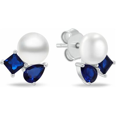 Brilio, Ohrringe, Silver - Delicate silver earrings withue zircons and pearl EA1190WB, (Silber) Brilio, Ohrringe, Silver - Delicate silver earrings withue zircons and pearl EA1190WB, (Silber)