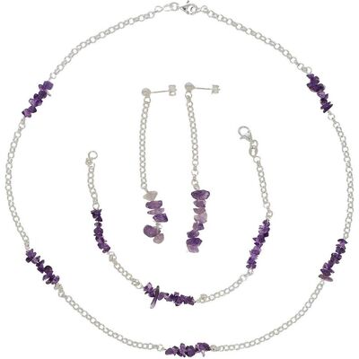 Xen, Halsschmuck, Set mit Kette, Armband und Ohrstecker Amethyst XSET122, (925 Sterling Silber, 45 cm) Xen, Halsschmuck, Set mit Kette, Armband und Ohrstecker Amethyst XSET122, (925 Sterling Silber, 45 cm)