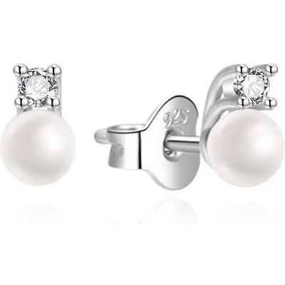 Agato, Ohrringe, - Tiny silver earrings with pearl and zircons AGT-E241PW-P4, (Silber) Agato, Ohrringe, - Tiny silver earrings with pearl and zircons AGT-E241PW-P4, (Silber)