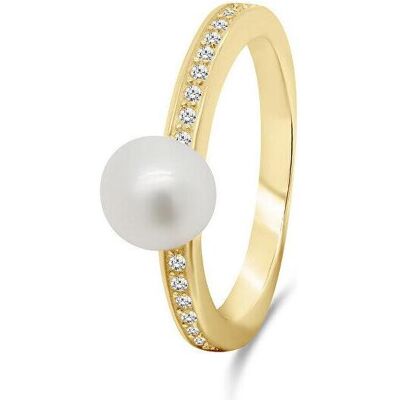 Brilio, Ring, Silver - Elegant gold plated ring with real pearl RI055Y - Circuit: 52 mm, (52) Brilio, Ring, Silver - Elegant gold plated ring with real pearl RI055Y - Circuit: 52 mm, (52)
