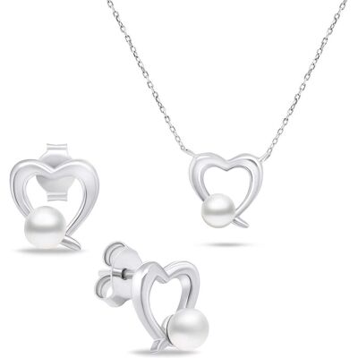 Brilio, Ohrringe, Silver Romantic Silver Jewelry Set With Pearls Set234w Earrings Necklace, (Silber) Brilio, Ohrringe, Silver Romantic Silver Jewelry Set With Pearls Set234w Earrings Necklace, (Silber)