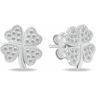 Brilio, Ohrringe, Silver - Silver earrings Four-leaf clover with zircons EA1194W, (Silber) Brilio, Ohrringe, Silver - Silver earrings Four-leaf clover with zircons EA1194W, (Silber)