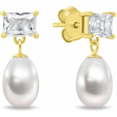 Brilio, Ohrringe, Silver - Modern gold-plated earrings with zircon and real pearl EA1200Y, (Silber) Brilio, Ohrringe, Silver - Modern gold-plated earrings with zircon and real pearl EA1200Y, (Silber)