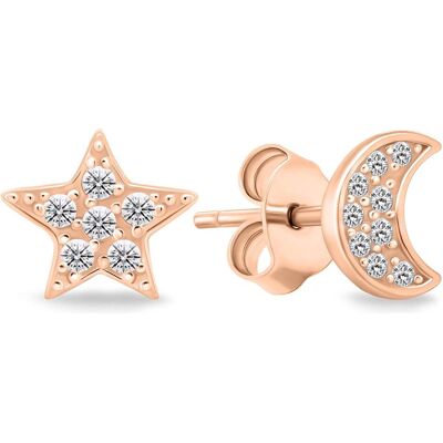 Brilio, Ohrringe, Silver - Bronze asymmetric earrings with zircons EA616R Brilio, Ohrringe, Silver - Bronze asymmetric earrings with zircons EA616R