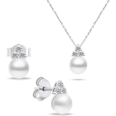 Brilio, Schmuck Set, Silver - Timeless Genuine Pearl Jewelry Set SET228W (Earrings. Necklace) Brilio, Schmuck Set, Silver - Timeless Genuine Pearl Jewelry Set SET228W (Earrings. Necklace)