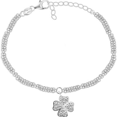 Brilio, Armschmuck, Silver - Beautiful silver bracelet with zircons Four Leaf Clover BRC45W, (Silber) Brilio, Armschmuck, Silver - Beautiful silver bracelet with zircons Four Leaf Clover BRC45W, (Silber)