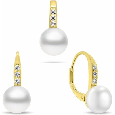 Brilio, Schmuck Set, Silver - Charming gold-plated jewelry set with pearls SET291Y (earrings. pendant), Gold, (Silber) Brilio, Schmuck Set, Silver - Charming gold-plated jewelry set with pearls SET291Y (earrings. pendant), Gold, (Silber)
