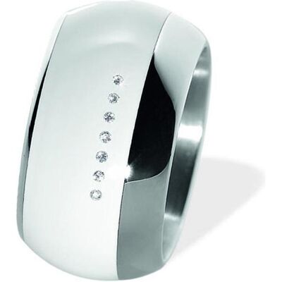 Xen, Ring, Bandring gewölbt mit 7 Brillanten 0,035 ct. und Keramik weiss 13 mm, (49) Xen, Ring, Bandring gewölbt mit 7 Brillanten 0,035 ct. und Keramik weiss 13 mm, (49)