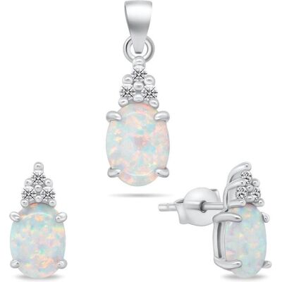 Brilio, Ohrringe, Silver - Beautiful jewelry set with opals SET245W (earrings. pendant), (Silber) Brilio, Ohrringe, Silver - Beautiful jewelry set with opals SET245W (earrings. pendant), (Silber)