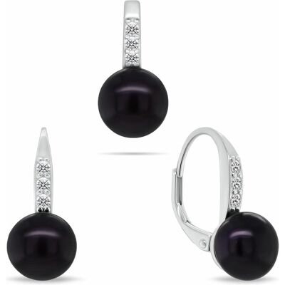 Brilio, Schmuck Set, Silver - Charming silver jewelry set with dark pearls SET291WBC (earrings. pendant), Silber, (Silber) Brilio, Schmuck Set, Silver - Charming silver jewelry set with dark pearls SET291WBC (earrings. pendant), Silber, (Silber)
