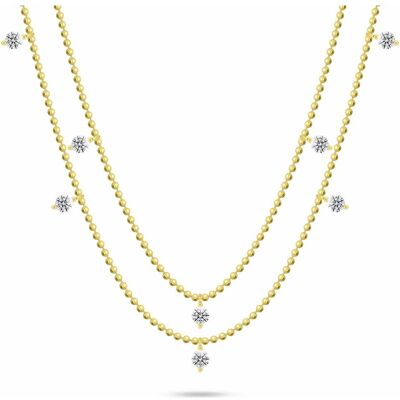 Brilio, Halsschmuck, Silver - Double Cubic Zirconia Ball Necklace NCL187Y, (925 Sterling Silber) Brilio, Halsschmuck, Silver - Double Cubic Zirconia Ball Necklace NCL187Y, (925 Sterling Silber)