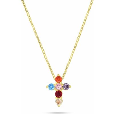 Brilio, Halsschmuck, Silver - Gold-plated necklace Cross with colored zircons NCL208Y, (Silber) Brilio, Halsschmuck, Silver - Gold-plated necklace Cross with colored zircons NCL208Y, (Silber)
