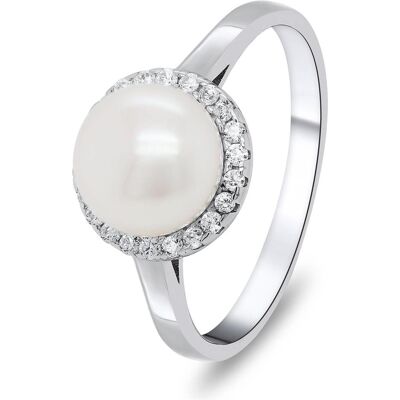 Brilio, Ring, Silver - Elegant silver ring with pearl and zircons RI034W - Circuit: 50 mm, (50, 925 Silber) Brilio, Ring, Silver - Elegant silver ring with pearl and zircons RI034W - Circuit: 50 mm, (50, 925 Silber)