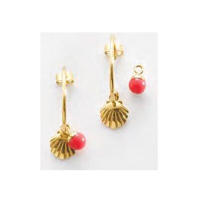 Procos, Ohrringe, Victoria Goldfarbene Ohrringe mit Muschelmuster und roten Perlen Procos, Ohrringe, Victoria Goldfarbene Ohrringe mit Muschelmuster und roten Perlen