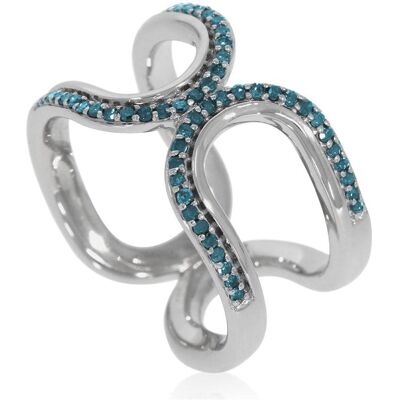 Xen, Ring, Ring mit 54 blauen Diamanten ca. 0,26 ct. rhodiniert, (58) Xen, Ring, Ring mit 54 blauen Diamanten ca. 0,26 ct. rhodiniert, (58)