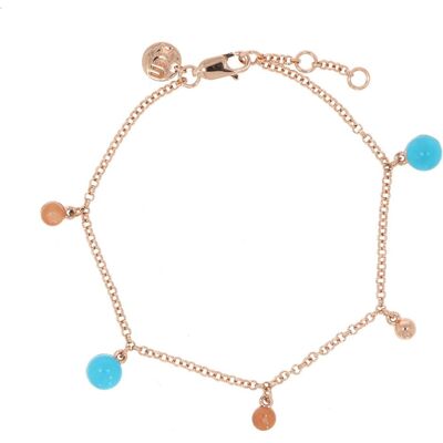 Xen, Armschmuck, Armband mit Türkis und Peach Mondstein 17-19 cm rosèvergoldet, (19 cm, 925 Sterling Silber) Xen, Armschmuck, Armband mit Türkis und Peach Mondstein 17-19 cm rosèvergoldet, (19 cm, 925 Sterling Silber)