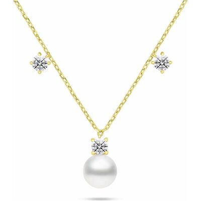Brilio, Halsschmuck, Silver - Beautiful gold-plated necklace with pearl and zircons NCL213Y, (Silber) Brilio, Halsschmuck, Silver - Beautiful gold-plated necklace with pearl and zircons NCL213Y, (Silber)
