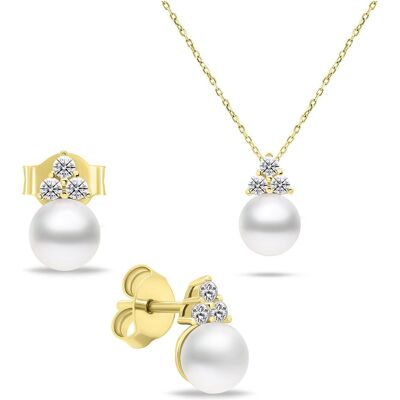 Brilio, Schmuck Set, Timeless Gold Plated Genuine Pearl Jewelry Set SET228Y (Earrings, Necklace), Gold Brilio, Schmuck Set, Timeless Gold Plated Genuine Pearl Jewelry Set SET228Y (Earrings, Necklace), Gold