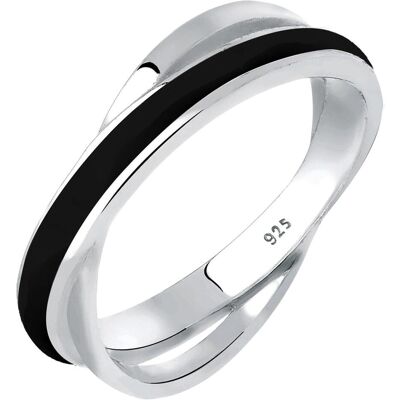 Elli, Ring, Wickelring mit Emaille Schwarz, (64, 925 Silber) Elli, Ring, Wickelring mit Emaille Schwarz, (64, 925 Silber)