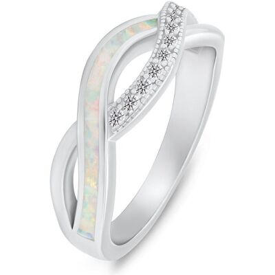 Brilio, Ring, Silver - Elegant silver ring with zircons and synthetic opal RI126W - Circuit: 60 mm, (60, 925 Silber) Brilio, Ring, Silver - Elegant silver ring with zircons and synthetic opal RI126W - Circuit: 60 mm, (60, 925 Silber)