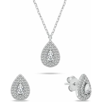 Brilio, Schmuck Set, Silver - Silver jewelry set with zircons Tear Drop SET284W (necklace. earrings), Silber, (Silber) Brilio, Schmuck Set, Silver - Silver jewelry set with zircons Tear Drop SET284W (necklace. earrings), Silber, (Silber)