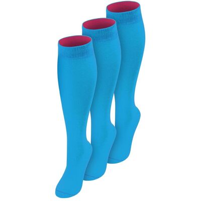 Normani, Damen, Socken, 3 Paar Kniestrümpfe mit farbig abgesetztem Bund Bi-Color - 9993, Türkis, Pink, (3er Pack, 43 - 46) Normani, Damen, Socken, 3 Paar Kniestrümpfe mit farbig abgesetztem Bund Bi-Color - 9993, Türkis, Pink, (3er Pack, 43 - 46)