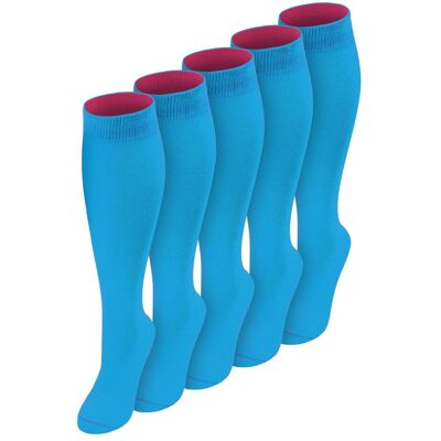 Normani, Damen, Socken, 5 Paar Kniestrümpfe mit farbig abgesetztem Bund Bi-Color - 9983, Türkis, Mehrfarbig, Pink, (5er Pack, 43 - 46) Normani, Damen, Socken, 5 Paar Kniestrümpfe mit farbig abgesetztem Bund Bi-Color - 9983, Türkis, Mehrfarbig, Pink, (5er Pack, 43 - 46)