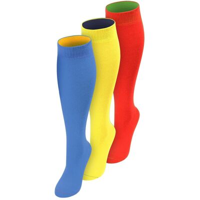 Normani, Damen, Socken, 3 Paar Kniestrümpfe mit farbig abgesetztem Bund Bi-Color - 9993, Mehrfarbig, Blau, Rot, Gelb, (3er Pack, 39 - 42) Normani, Damen, Socken, 3 Paar Kniestrümpfe mit farbig abgesetztem Bund Bi-Color - 9993, Mehrfarbig, Blau, Rot, Gelb, (3er Pack, 39 - 42)