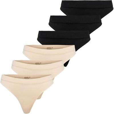 Only, Damen, Unterhosen, Onlchloe Lace Thong 6p, Beige, Schwarz, (6er Pack, M, S) Only, Damen, Unterhosen, Onlchloe Lace Thong 6p, Beige, Schwarz, (6er Pack, M, S)