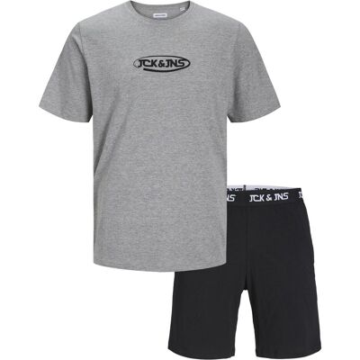 Jack & Jones, Herren, Pyjamas, Jacoliver Ss Tee And Shorts Set, Grau, Schwarz, (S) Jack & Jones, Herren, Pyjamas, Jacoliver Ss Tee And Shorts Set, Grau, Schwarz, (S)