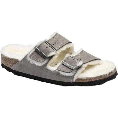 Birkenstock, Unisex, Sandalen, Arizona Shearling Stone Coin Damen/Herren Isolierte Flip-Flops Wildleder mit Schaffell Schmal, Grau, Silber, (46, 47) Birkenstock, Unisex, Sandalen, Arizona Shearling Stone Coin Damen/Herren Isolierte Flip-Flops Wildleder mit Schaffell Schmal, Grau, Silber, (46, 47)