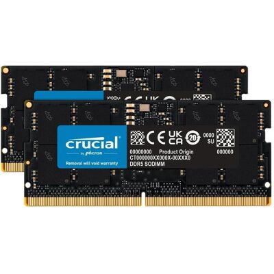 Crucial CT2K16G48C40S5 (2 x 16GB, 4800 MHz, DDR5-RAM, SO-DIMM), RAM, Schwarz Crucial CT2K16G48C40S5 (2 x 16GB, 4800 MHz, DDR5-RAM, SO-DIMM), RAM, Schwarz