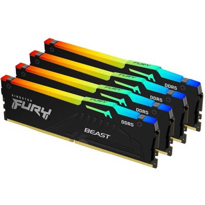 Kingston Fury Beast RGB (4 x 16GB, 6000 MHz, DDR5-RAM, DIMM), RAM, Schwarz Kingston Fury Beast RGB (4 x 16GB, 6000 MHz, DDR5-RAM, DIMM), RAM, Schwarz