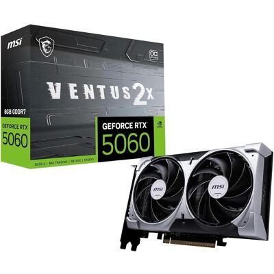 MSI GeForce RTX 5060 Ventus 2X OC (8 GB, GDDR7), Grafikkarte, Schwarz, Silber MSI GeForce RTX 5060 Ventus 2X OC (8 GB, GDDR7), Grafikkarte, Schwarz, Silber